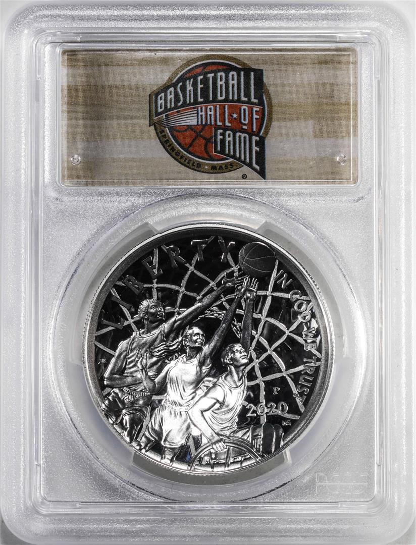 2020-P $1 Basketball Hall of Fame Proof Silver Dollar Coin PCGS PR70DCAM FDOI: One 2020-P $1 Basketball Hall of Fame Proof Silver Dollar Coin PCGS PR70DCAM FDOI. PCGS Graded.