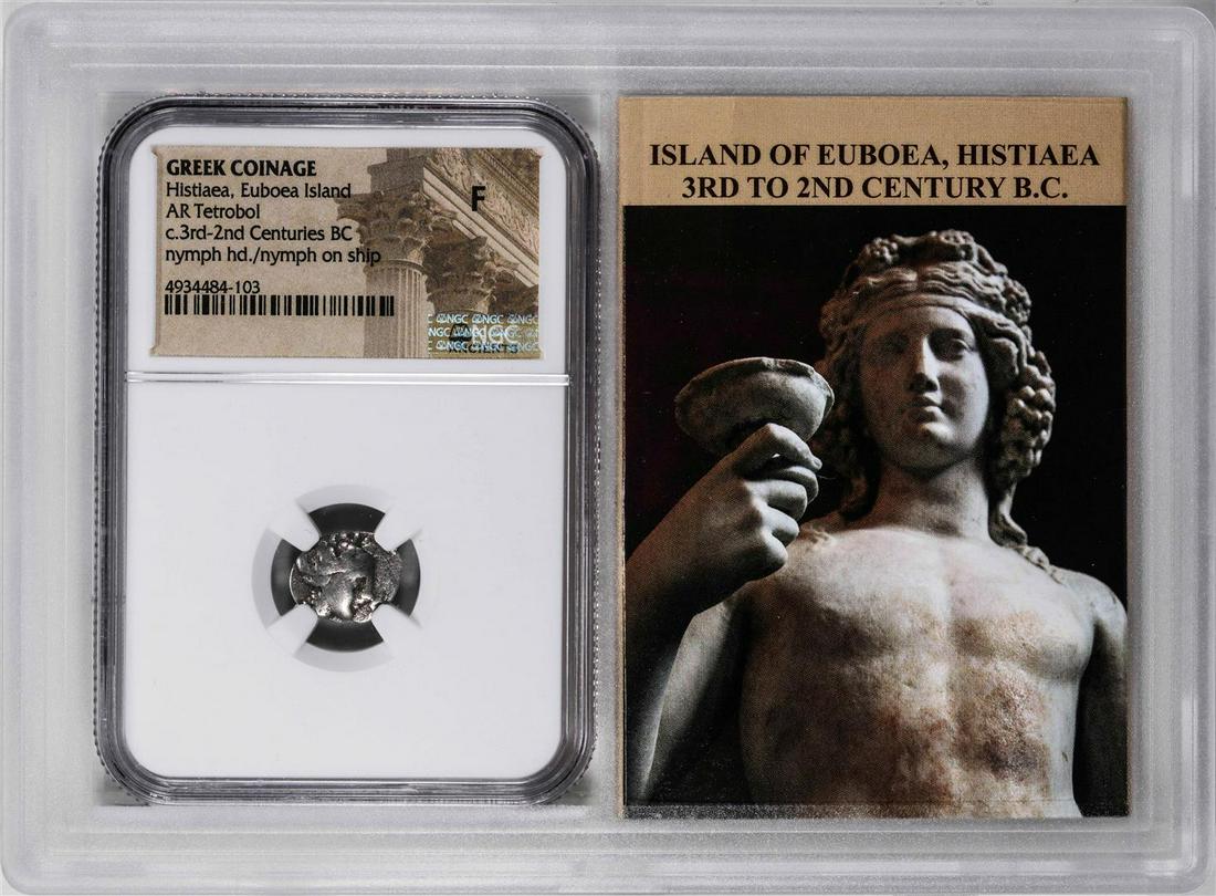 Greek Coinage Histiaea, c.3rd-2nd Century BC AR Tetrobol Ancient Coin NGC F Story Box: One Greek Coinage Histiaea, c.3rd-2nd Century BC AR Tetrobol Ancient Coin NGC F Story Box. NGC Certified.