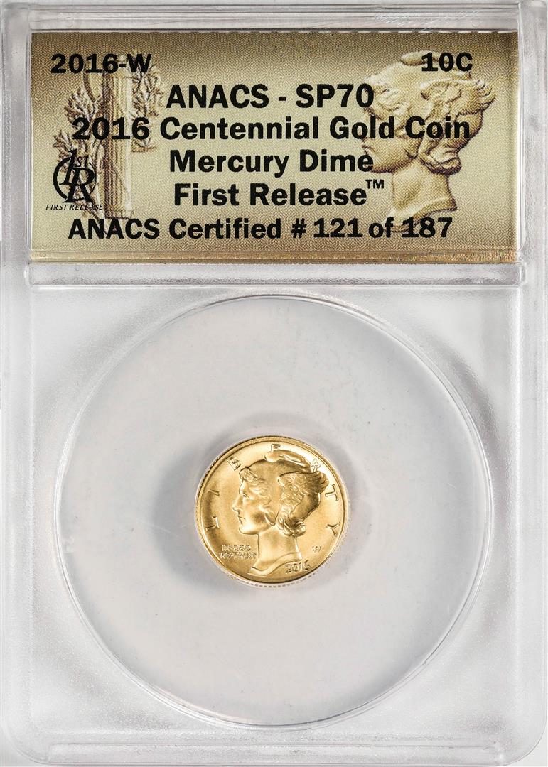 2016W Mercury Dime Gold Centennial Commemorative Coin ANACS SP70 First