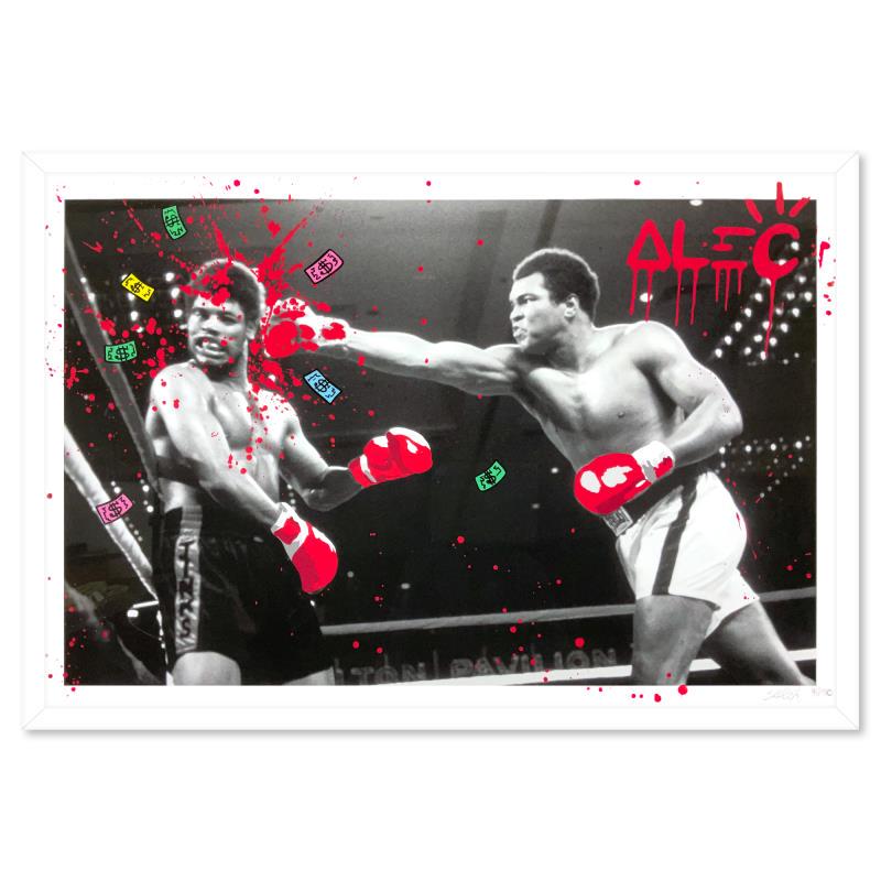 Alec Monopoly "Ali #4" Limited Edition Giclee on Paper: "Ali #4" is a limited edition giclee on paper by Alec Monopoly, numbered 48/150 and hand signed by the artist. This piece comes custom framed. Includes Letter of Authenticity. Measures approx. 37.5" x