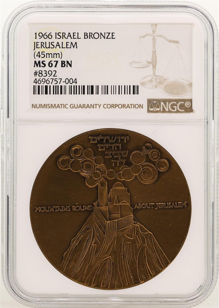 1966 Israel Bronze Official State Medal Jerusalem NGC MS67 BN: One 1966 Israel Bronze Official State Medal Jerusalem NGC MS67 BN. NGC Certified.