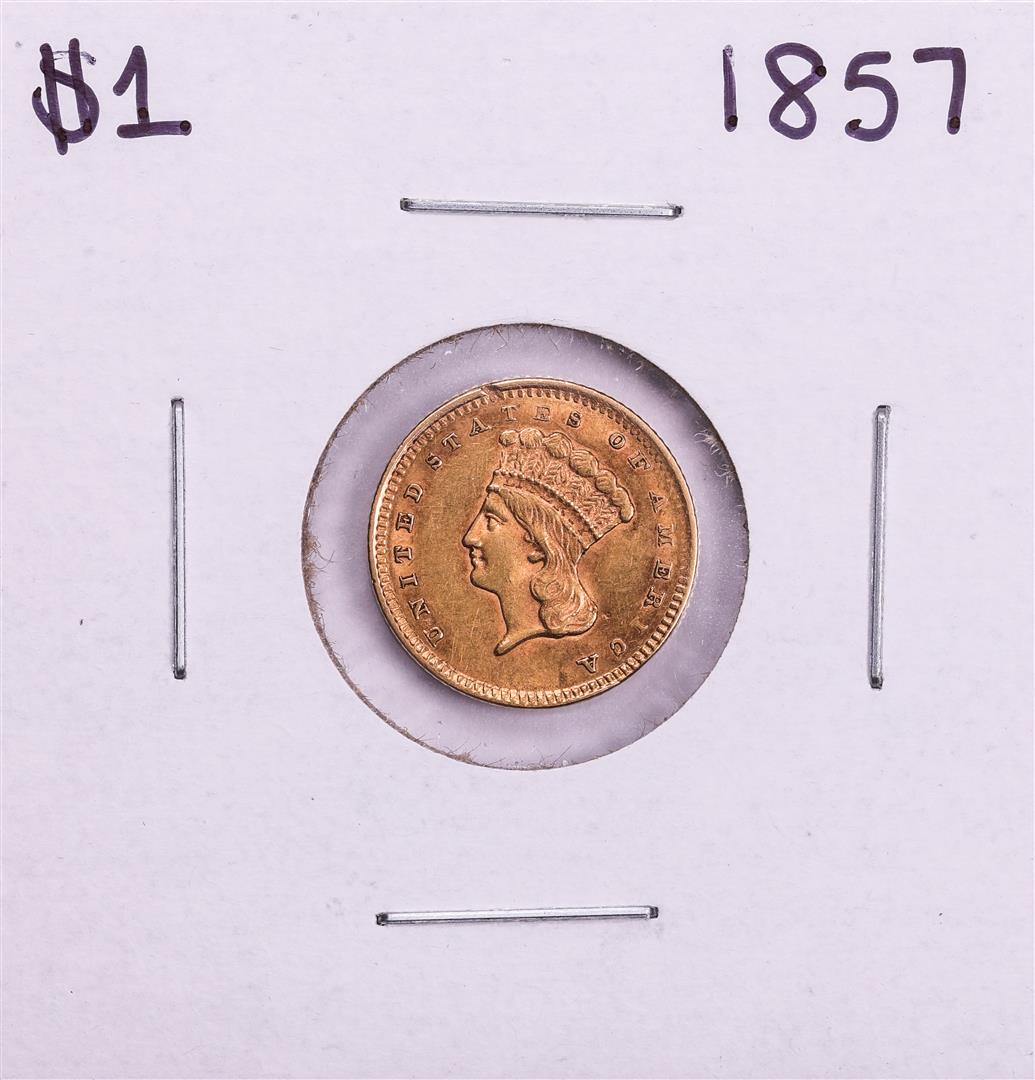 1857 $1 Indian Princess Head Gold Dollar Coin: One 1857 $1 Indian Princess Head Gold Dollar Coin.