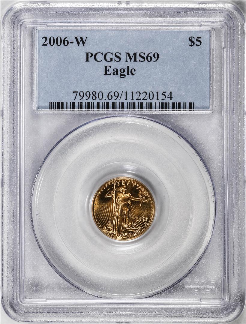 2006-W $5 Burnished American Gold Eagle Coin PCGS MS69: One 2006-W $5 Burnished American Gold Eagle Coin PCGS MS69. PCGS Graded.