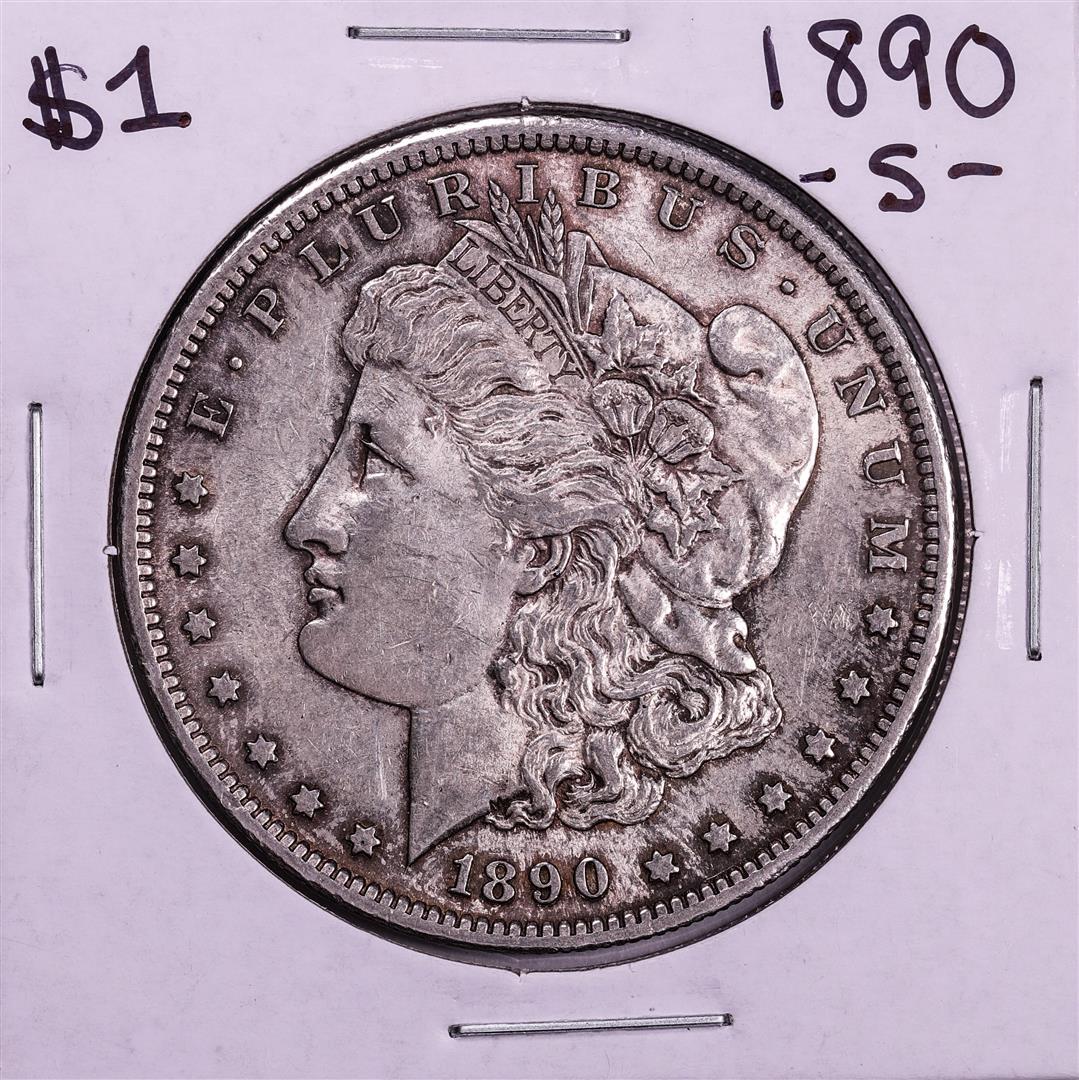 1890-S $1 Morgan Silver Dollar Coin: One 1890-S $1 Morgan Silver Dollar Coin.
