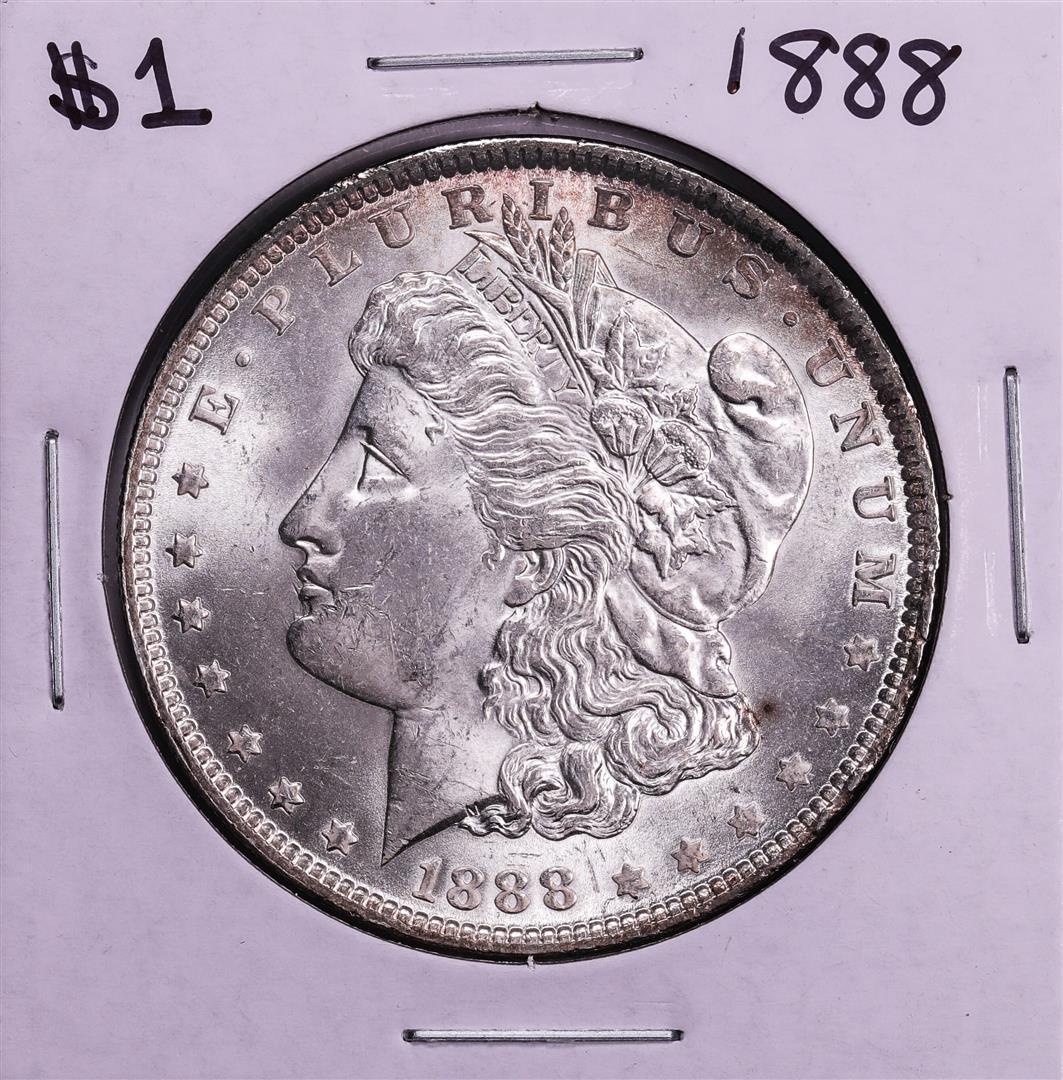 1888 $1 Morgan Silver Dollar Coin: One 1888 $1 Morgan Silver Dollar Coin.