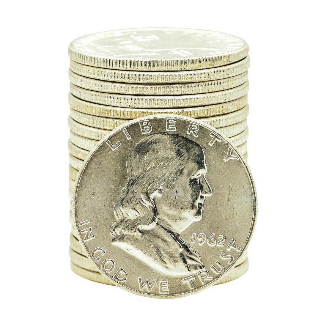 Roll of (20) Brilliant Uncirculated 1962 Franklin Half Dollar Coins: One Roll of (20) Brilliant Uncirculated 1962 Franklin Half Dollar Coins.