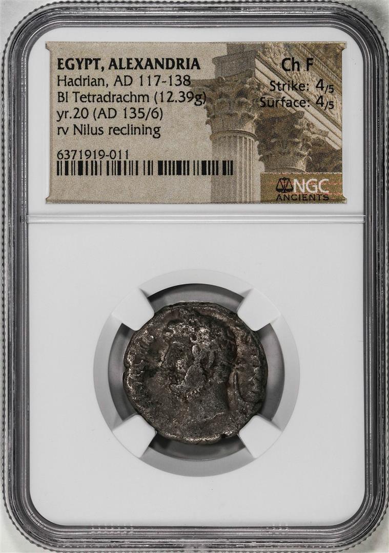 Alexandria Egypt Hadrian 117-138 AD Bi Tetradrachm Ancient Coin NGC CH F: One Alexandria Egypt Hadrian 117-138 AD Bi Tetradrachm Ancient Coin NGC CH F. NGC Certified.