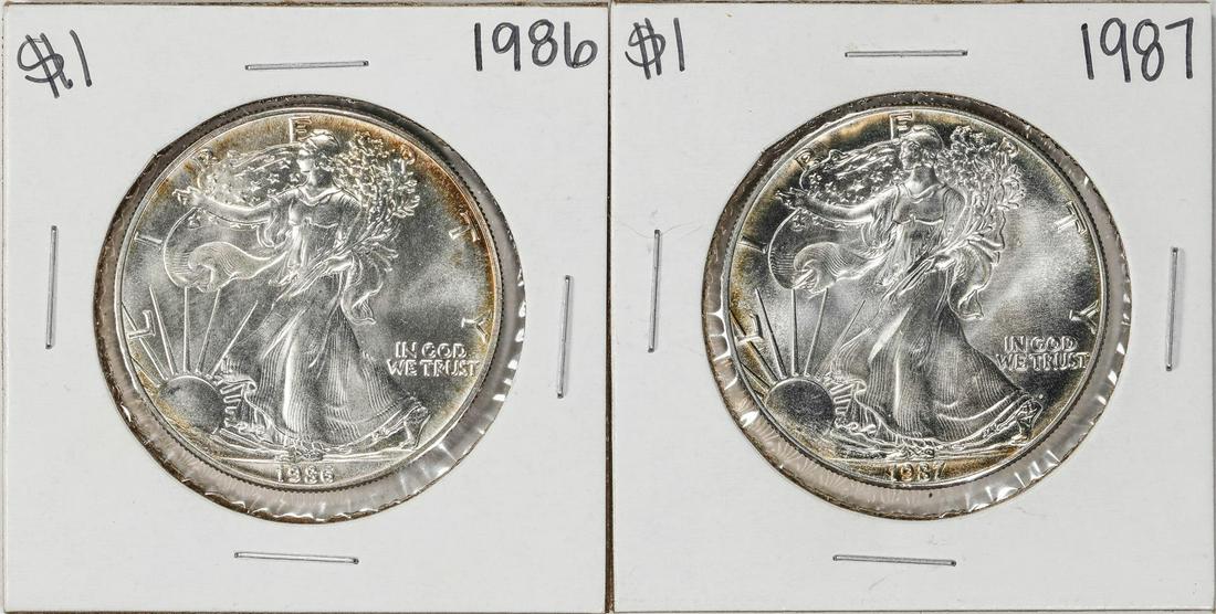 Lot of 1986-1987 $1 American Silver Eagle Coins: One Lot of 1986-1987 $1 American Silver Eagle Coins.