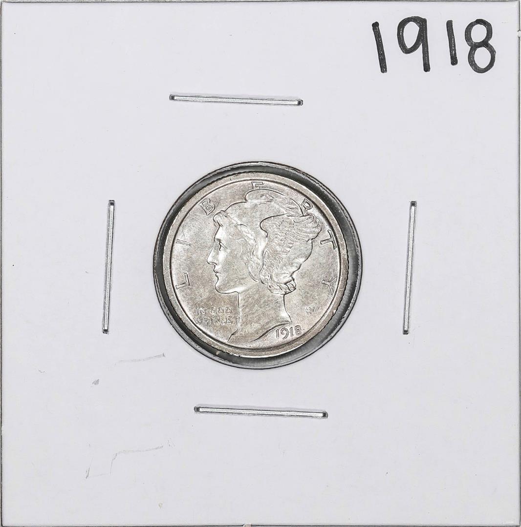 1918 Mercury Dime Coin: One 1918 Mercury Dime Coin.
