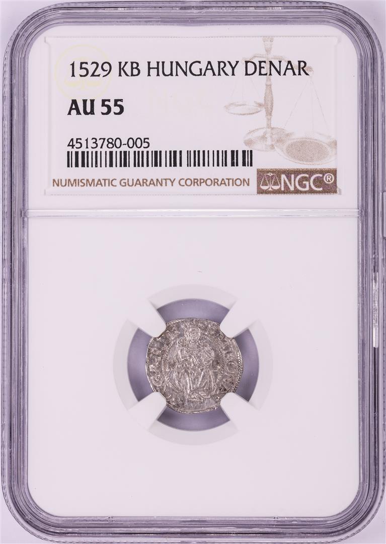 1529 KB Hungary Denar 'Madonna and Child' Coin NGC AU55: One 1529 KB Hungary Denar 'Madonna and Child' Coin NGC AU55. NGC Certified.