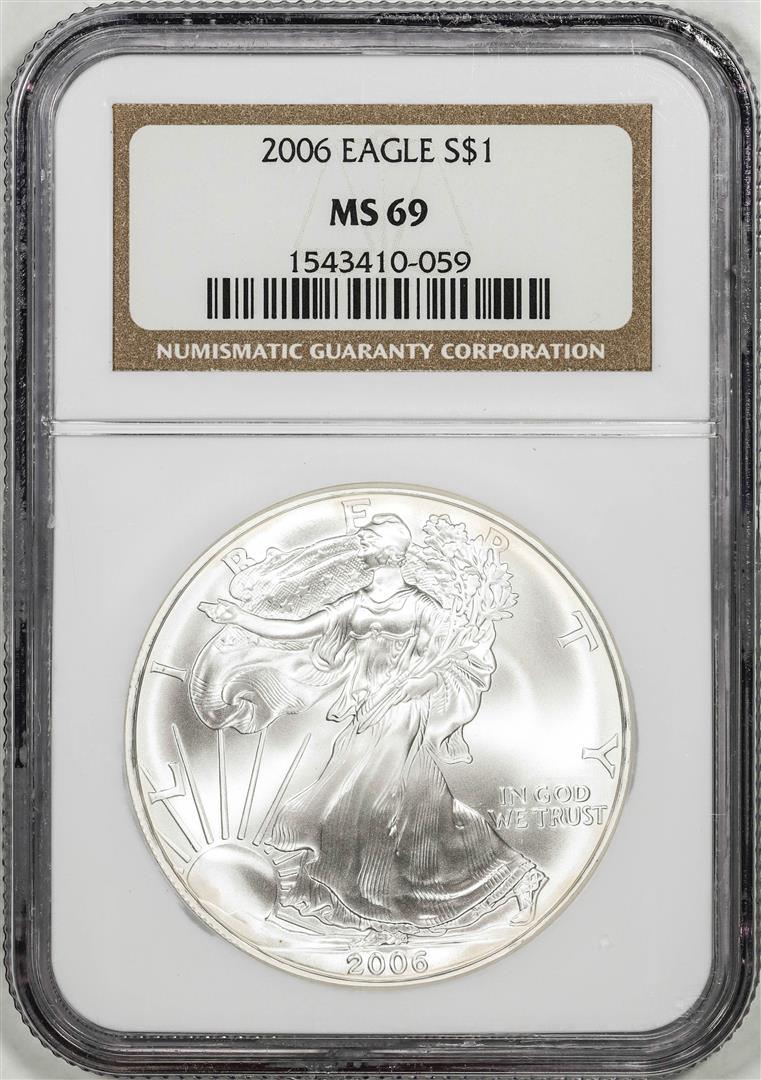 2006 $1 American Silver Eagle Coin NGC MS69: One 2006 $1 American Silver Eagle Coin NGC MS69. NGC Certified.