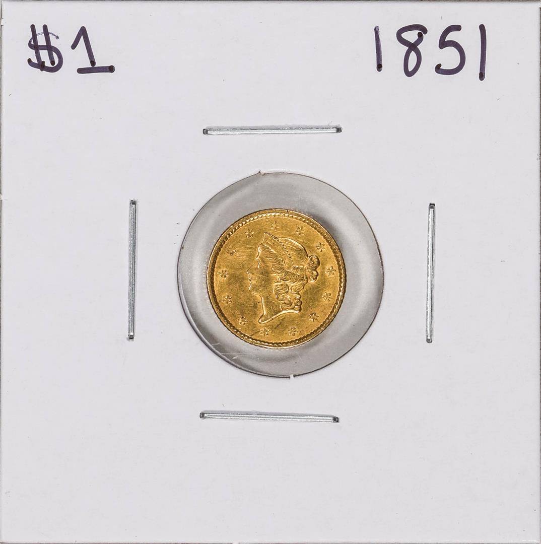 1851 Type 1 $1 Liberty Head Gold Dollar Coin: One 1851 Type 1 $1 Liberty Head Gold Dollar Coin.