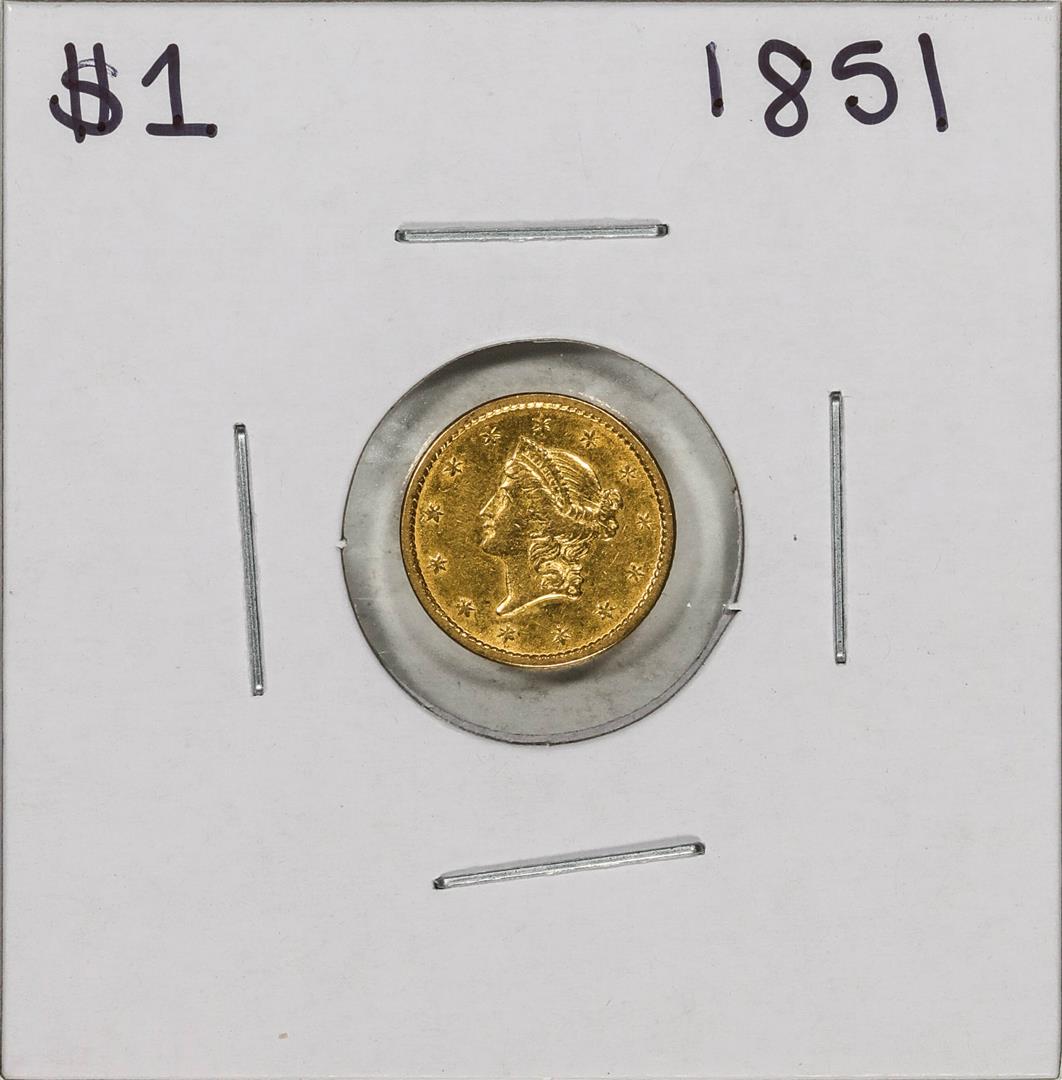 1851 Type 1 $1 Liberty Head Gold Dollar Coin: One 1851 Type 1 $1 Liberty Head Gold Dollar Coin.