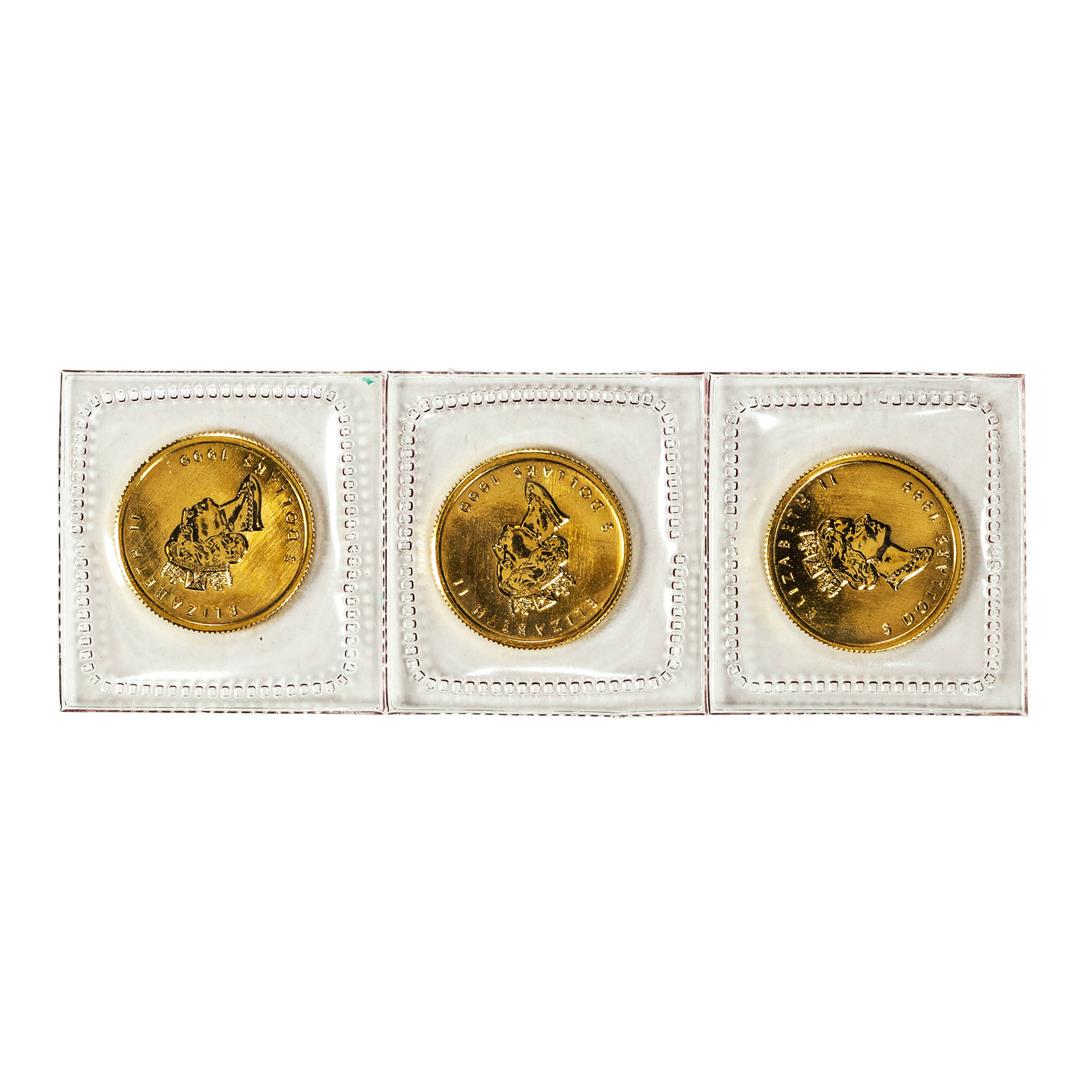 Lot of (3) Sealed 1999 Canadian $5 Maple Leaf Gold Coins: One Lot of (3) Sealed 1999 Canadian $5 Maple Leaf Gold Coins.