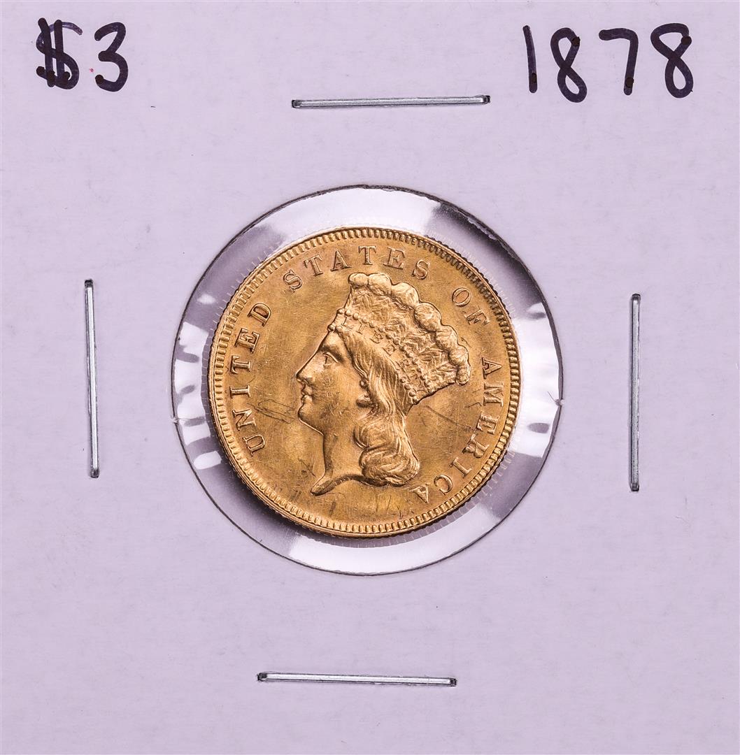 1878 $3 Indian Princess Head Gold Coin: One 1878 $3 Indian Princess Head Gold Coin.