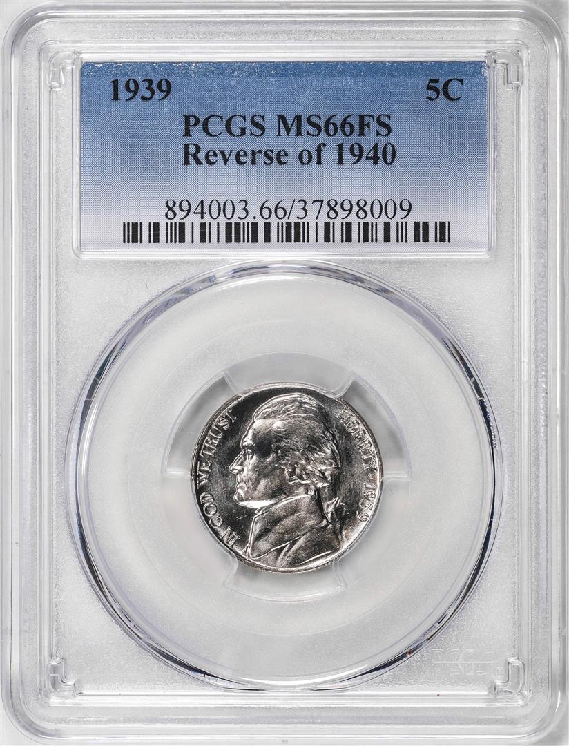 1939 Reverse of 1940 Jefferson Nickel Coin PCGS MS66FS: One 1939 Reverse of 1940 Jefferson Nickel Coin PCGS MS66FS. PCGS Graded.