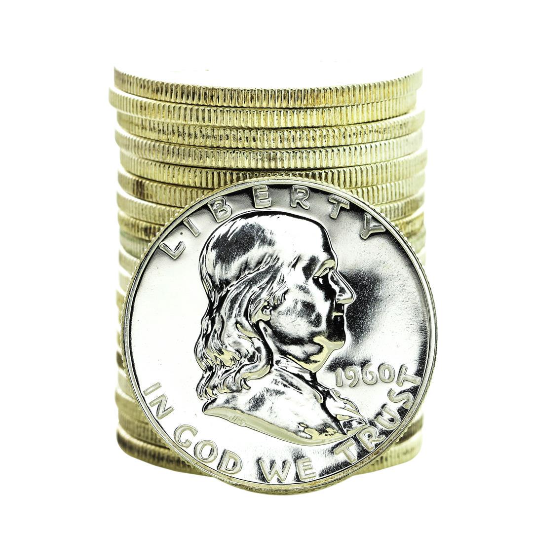 Roll of (20) Proof 1960 Franklin Half Dollar Coins: One Roll of (20) Proof 1960 Franklin Half Dollar Coins.