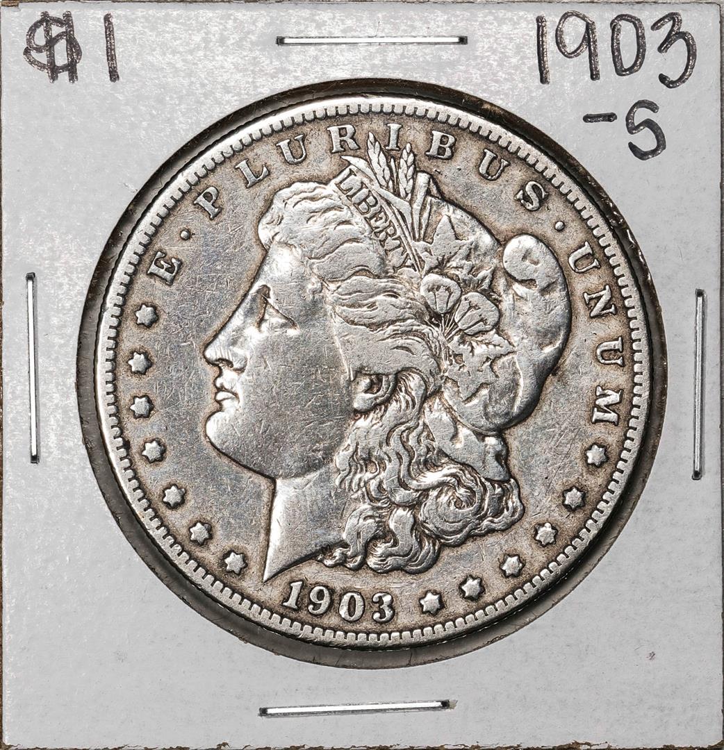 1903-S $1 Morgan Silver Dollar Coin: One 1903-S $1 Morgan Silver Dollar Coin.