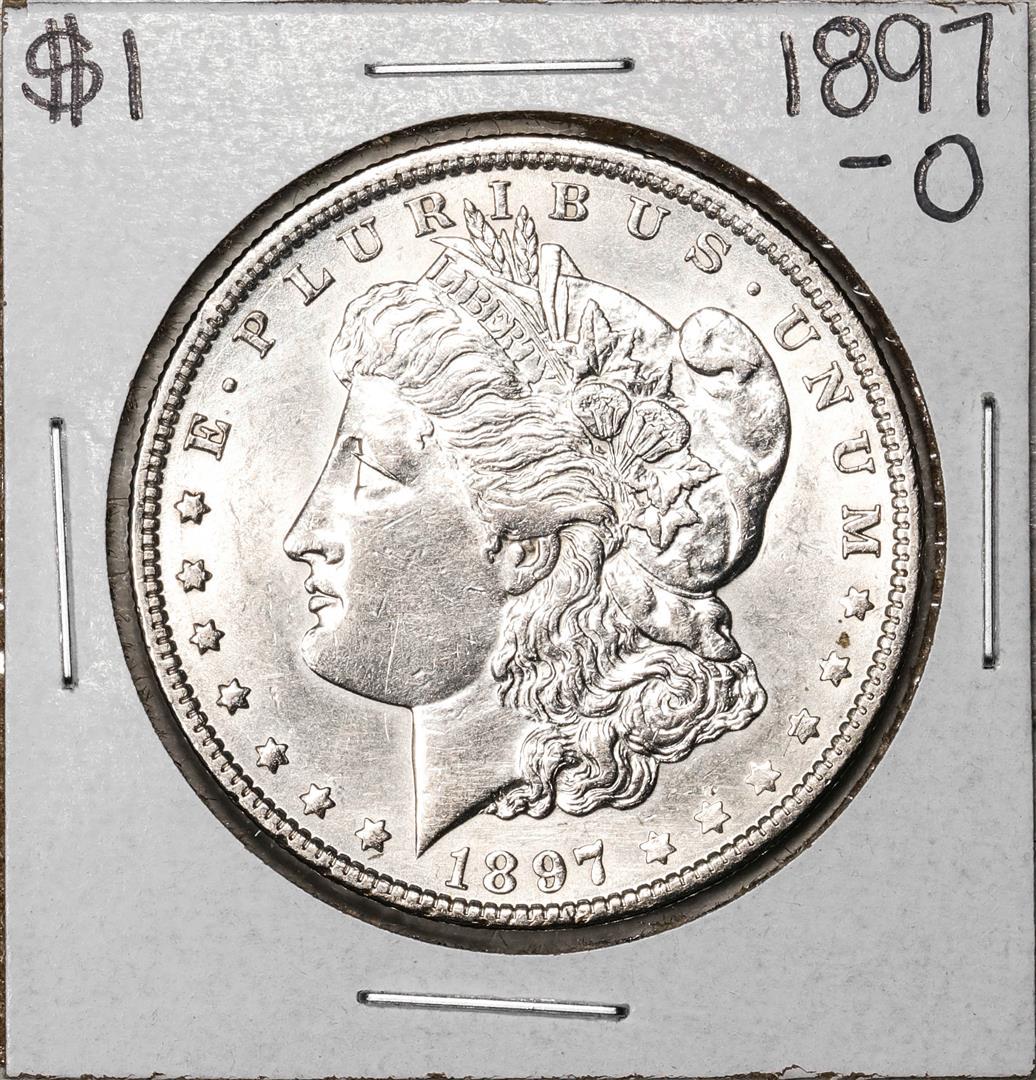 1897-O $1 Morgan Silver Dollar Coin: One 1897-O $1 Morgan Silver Dollar Coin.