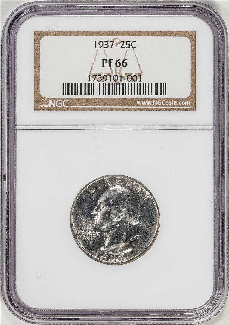 1937 Proof Washington Quarter Coin NGC PF66: One 1937 Proof Washington Quarter Coin NGC PF66. NGC Certified.