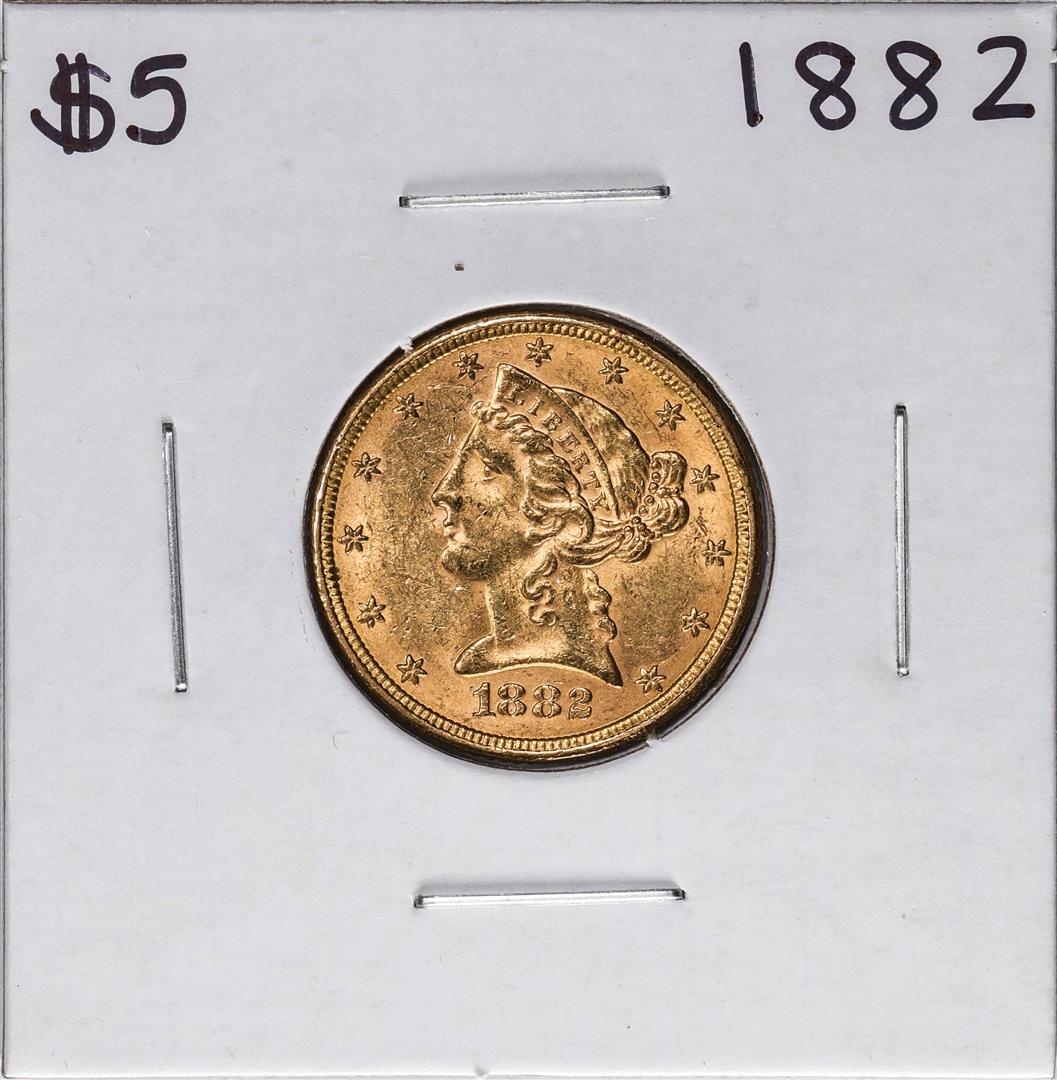 1882 $5 Liberty Head Half Eagle Gold Coin: One 1882 $5 Liberty Head Half Eagle Gold Coin.
