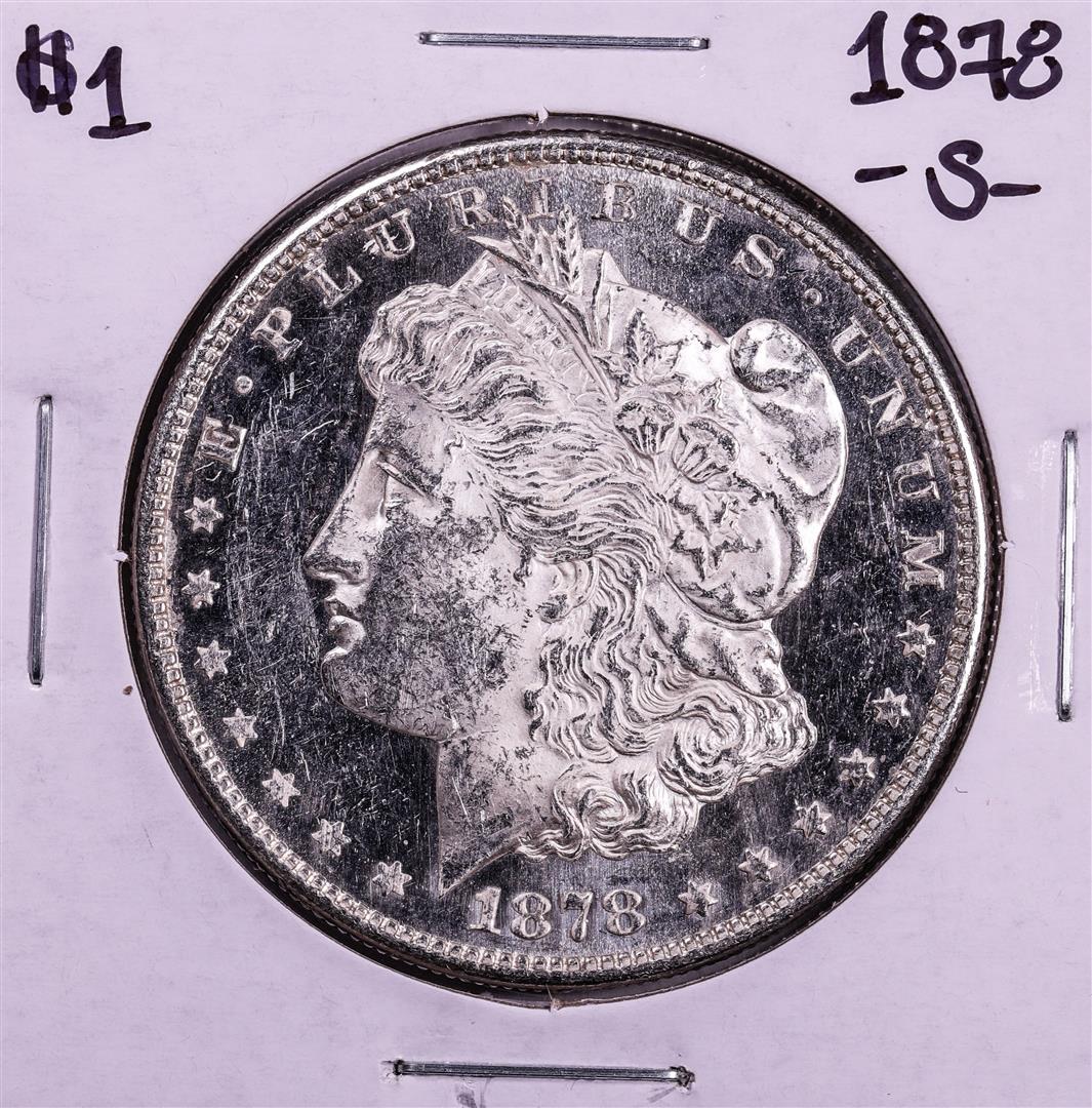 1878-S $1 Morgan Silver Dollar Coin: One 1878-S $1 Morgan Silver Dollar Coin.