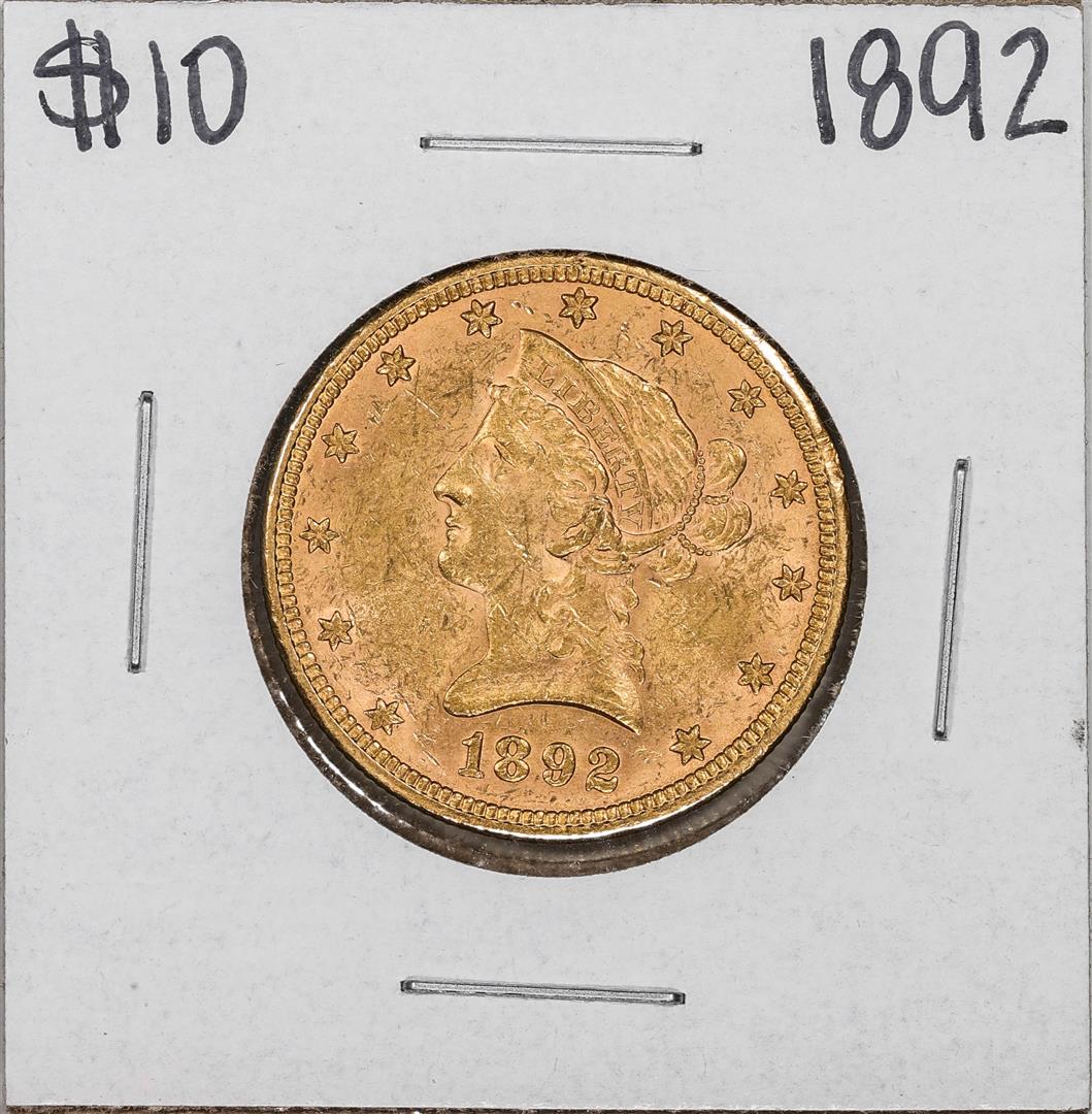 1892 $10 Liberty Head Eagle Gold Coin: One 1892 $10 Liberty Head Eagle Gold Coin.
