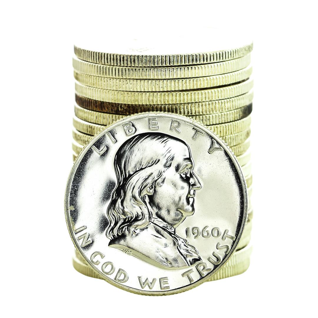 Roll of (20) Proof 1960 Franklin Half Dollar Coins: One Roll of (20) Proof 1960 Franklin Half Dollar Coins.