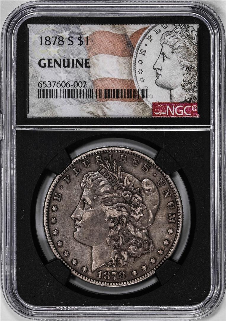 1878-S $1 Morgan Silver Dollar Coin NGC Genuine: One 1878-S $1 Morgan Silver Dollar Coin NGC Genuine. NGC Certified.