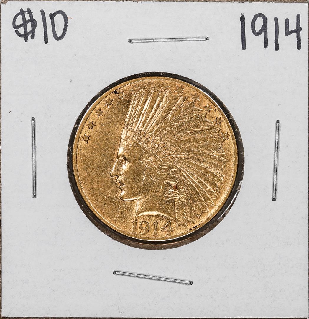 1914 $10 Indian Head Eagle Gold Coin: One 1914 $10 Indian Head Eagle Gold Coin.