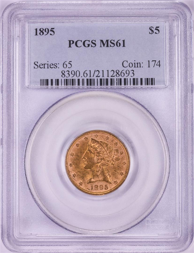 1895 $5 Liberty Head Half Eagle Gold Coin PCGS MS61: One 1895 $5 Liberty Head Half Eagle Gold Coin PCGS MS61. PCGS Graded.