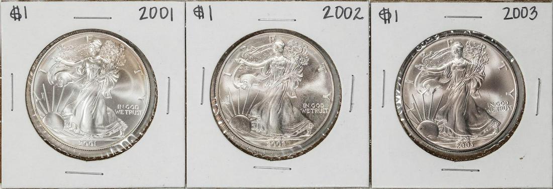 Lot of 2001-2003 $1 American Silver Eagle Coins: One Lot of 2001-2003 $1 American Silver Eagle Coins.
