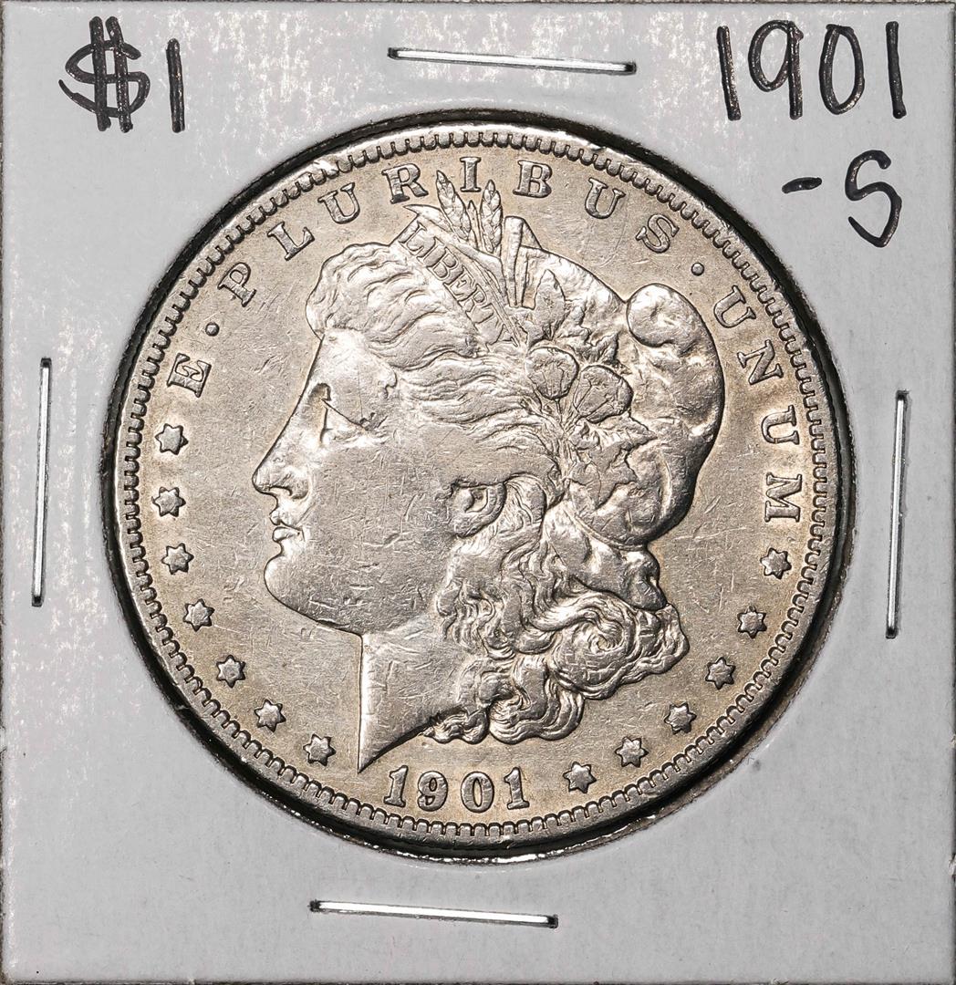 1901-S $1 Morgan Silver Dollar Coin: One 1901-S $1 Morgan Silver Dollar Coin.