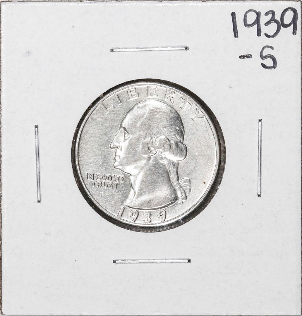1939-S Washington Quarter Coin: One 1939-S Washington Quarter Coin.