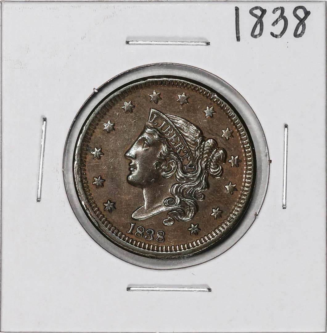 1838 Coronet Head Large Cent Coin: One 1838 Coronet Head Large Cent Coin.