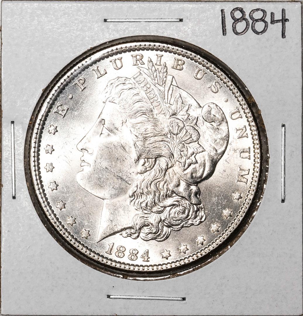 1884 $1 Morgan Silver Dollar Coin: One 1884 $1 Morgan Silver Dollar Coin.