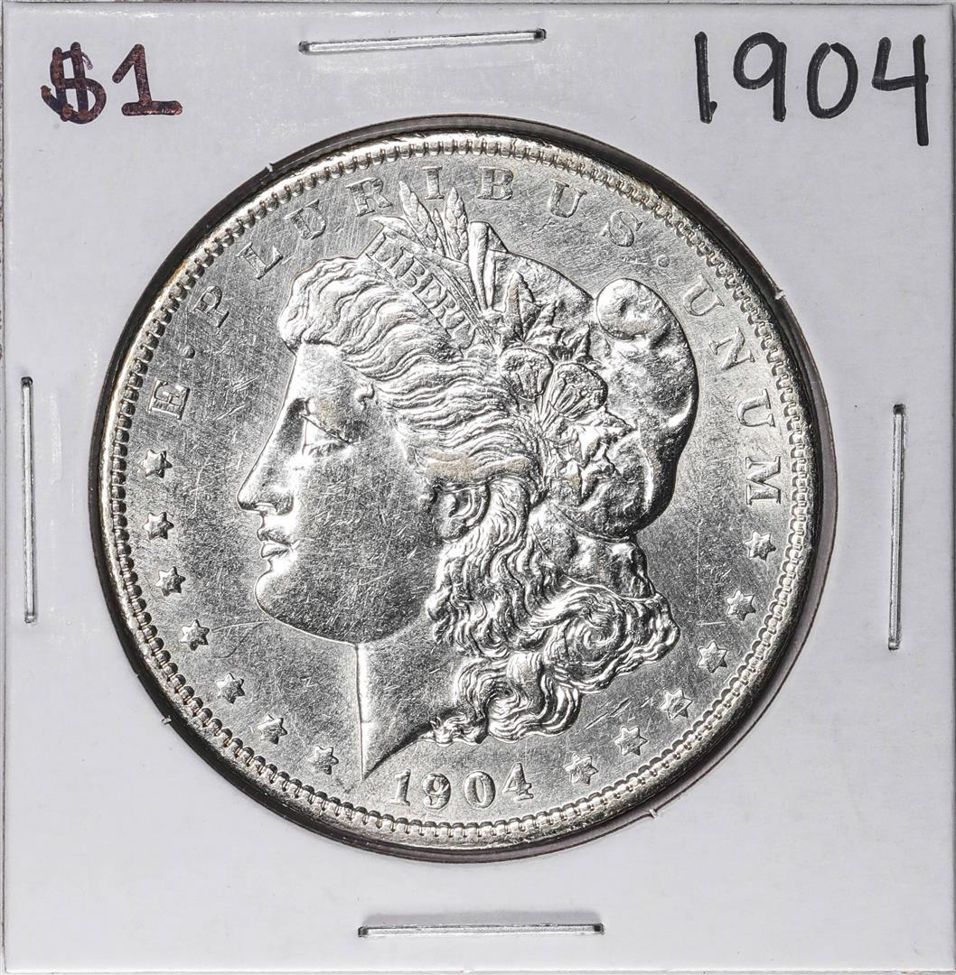 1904 $1 Morgan Silver Dollar Coin: One 1904 $1 Morgan Silver Dollar Coin.