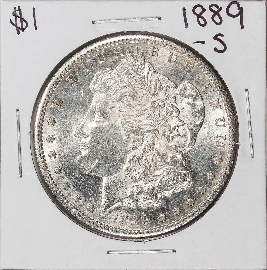 1889-S $1 Morgan Silver Dollar Coin: One 1889-S $1 Morgan Silver Dollar Coin.
