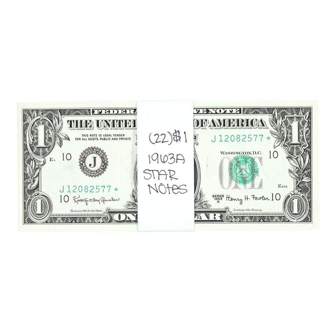 Lot of (22) Consecutive 1963A $1 Federal Reserve Star Notes Kansas City: One Lot of (22) Consecutive 1963A $1 Federal Reserve Star Notes Kansas City.