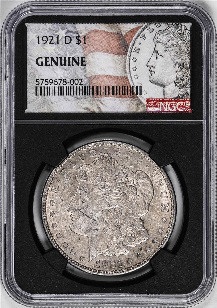 1921-D $1 Morgan Silver Dollar Coin NGC Genuine: One 1921-D $1 Morgan Silver Dollar Coin NGC Genuine. NGC Certified.