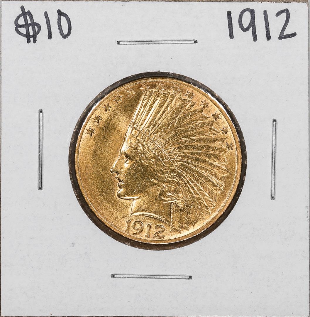 1912 $10 Indian Head Eagle Gold Coin: One 1912 $10 Indian Head Eagle Gold Coin.