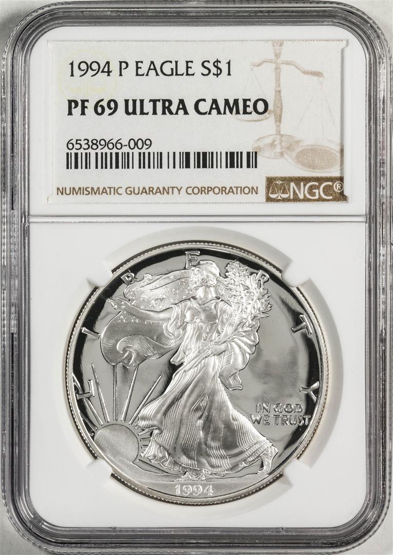 1994-P $1 Proof American Silver Eagle Coin NGC PF69 Ultra Cameo: One 1994-P $1 Proof American Silver Eagle Coin NGC PF69 Ultra Cameo. NGC Certified.