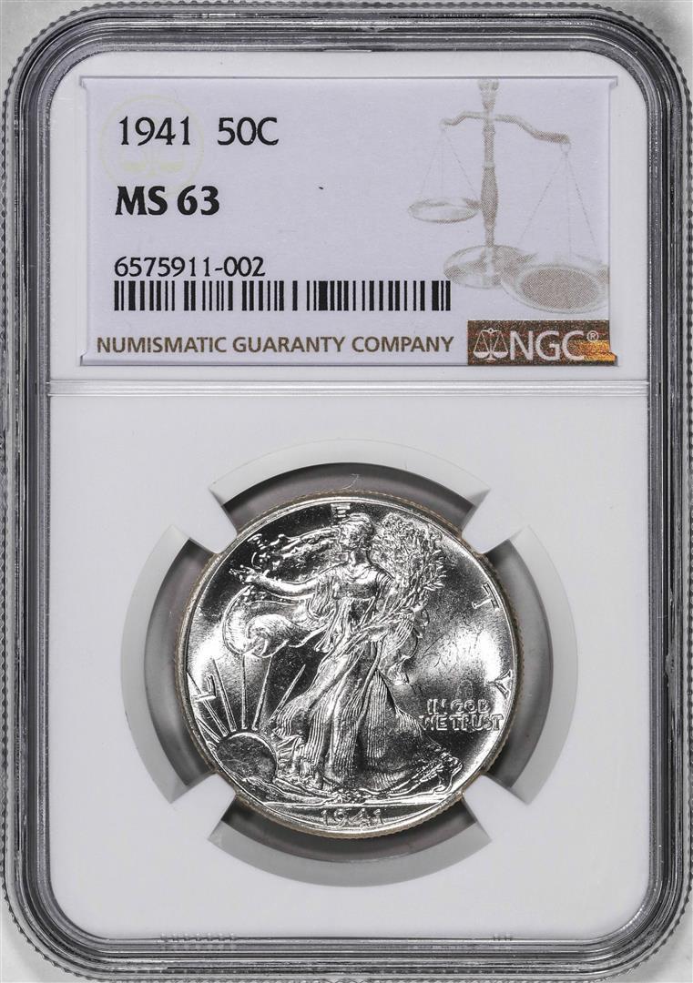 1941 Walking Liberty Half Dollar Coin NGC MS63: One 1941 Walking Liberty Half Dollar Coin NGC MS63. NGC Certified.