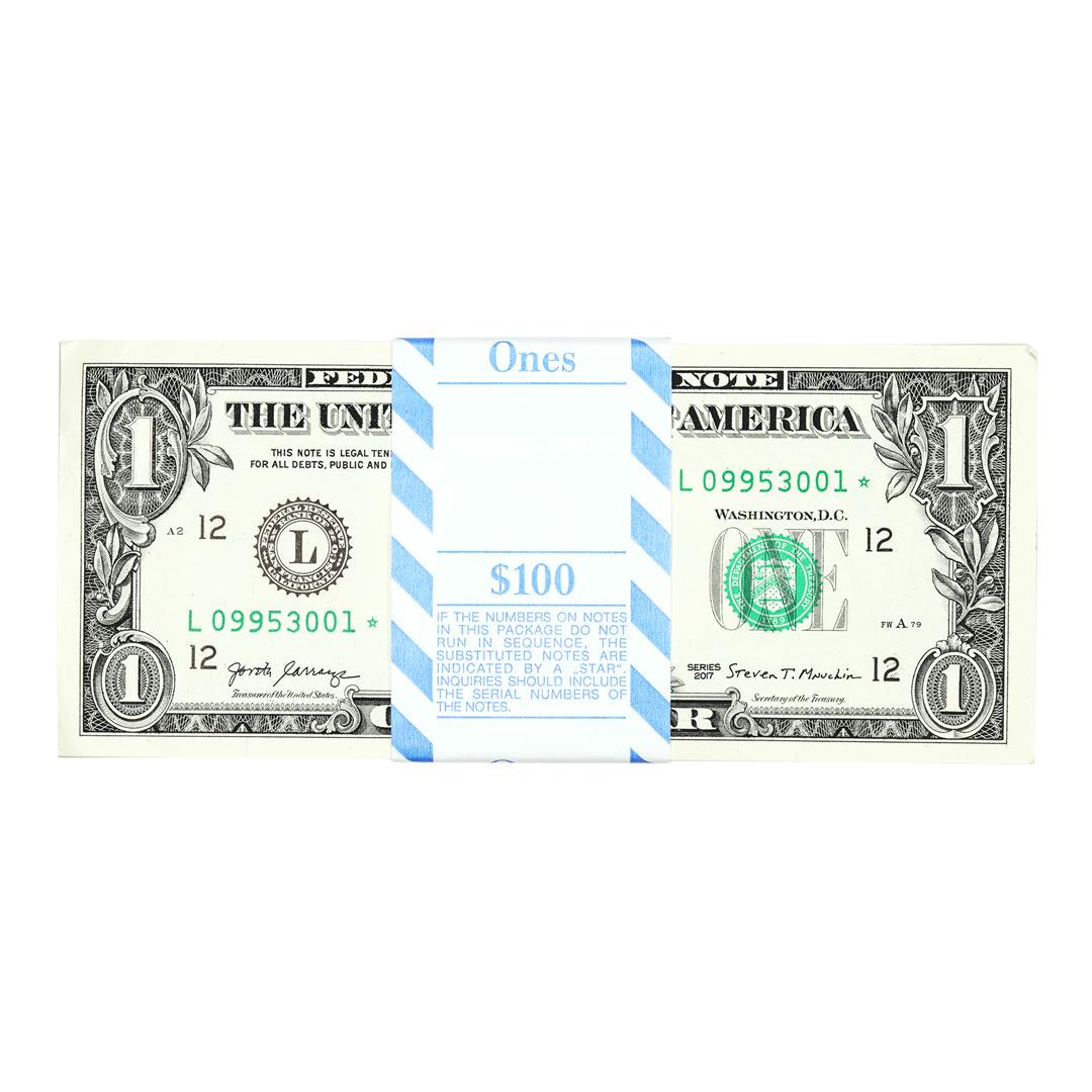 Pack of (100) Consecutive 2017 $1 Federal Reserve STAR Notes San Francisco: One Pack of (100) Consecutive 2017 $1 Federal Reserve STAR Notes San Francisco.