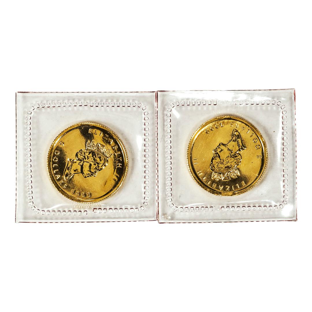 Lot of (2) Sealed 1999 Canadian $5 Maple Leaf Gold Coins: One Lot of (2) Sealed 1999 Canadian $5 Maple Leaf Gold Coins.