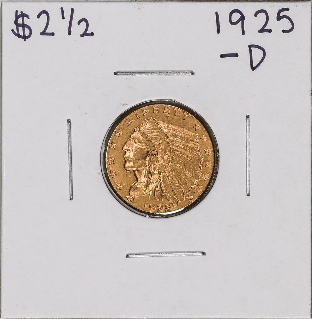1925-D $2 1/2 Indian Head Quarter Eagle Gold Coin: One 1925-D $2 1/2 Indian Head Quarter Eagle Gold Coin.