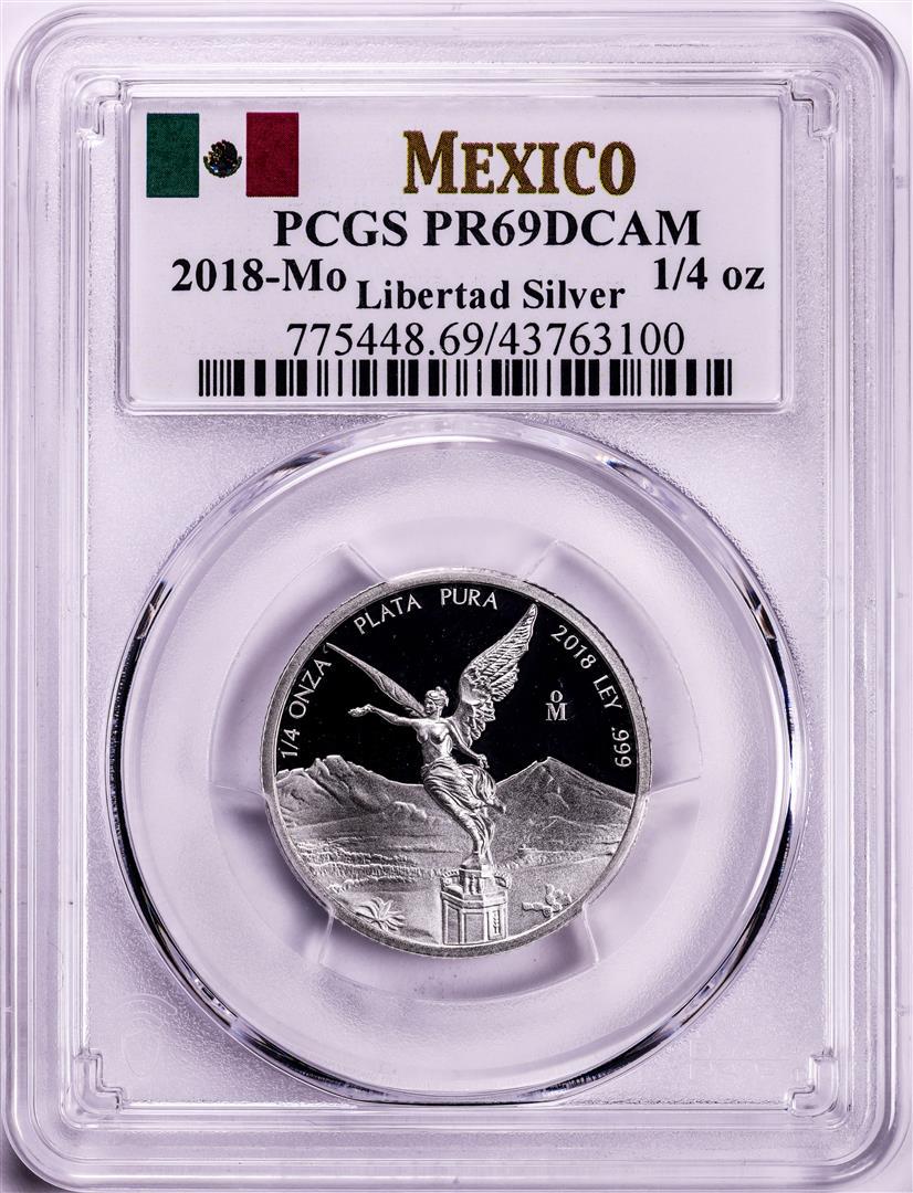 2018-Mo Mexico Proof 1/4 oz Silver Libertad Coin PCGS PR69DCAM: One 2018-Mo Mexico Proof 1/4 oz Silver Libertad Coins PCGS PR69DCAM. PCGS Graded.