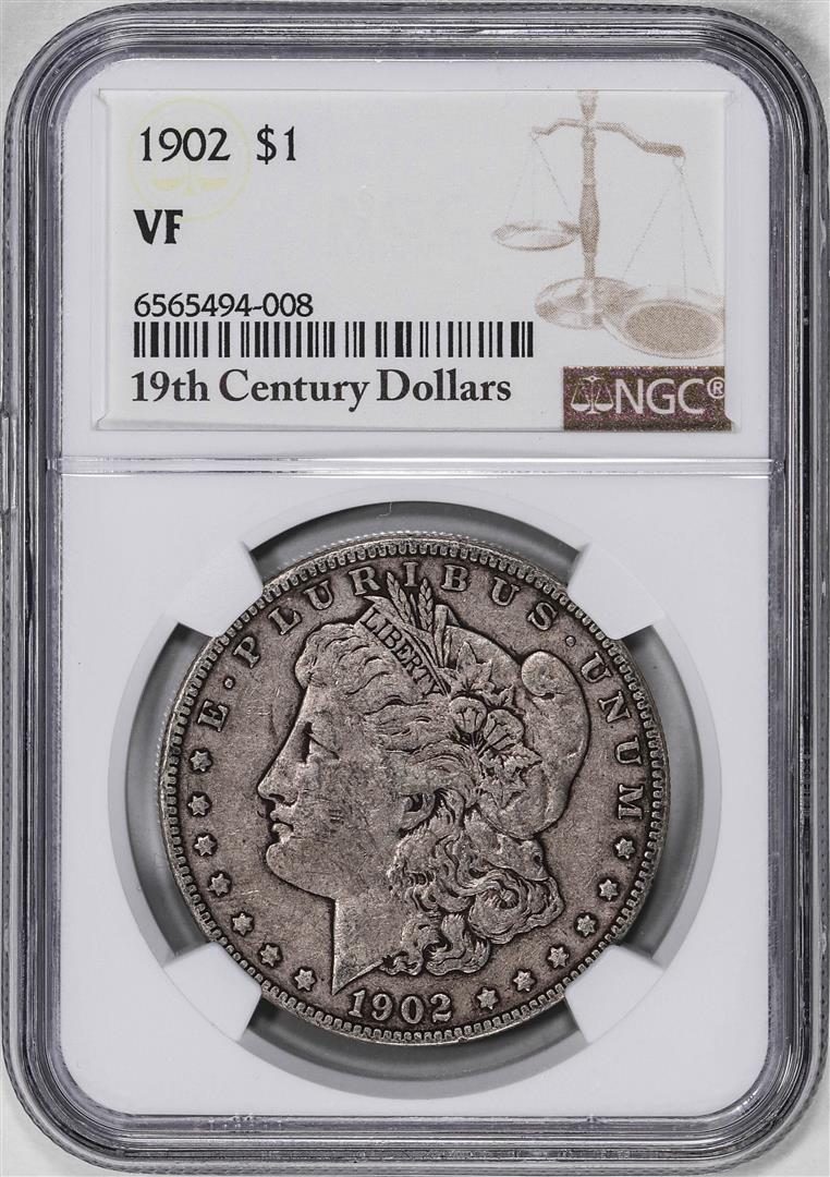 1902 $1 Morgan Silver Dollar Coin NGC VF: One 1902 $1 Morgan Silver Dollar Coin NGC VF. NGC Certified.