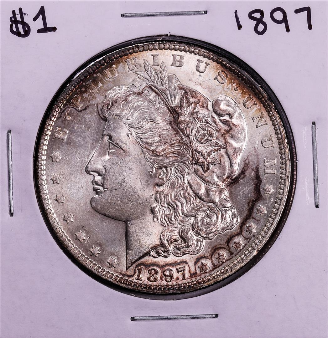 1897 $1 Morgan Silver Dollar Coin: One 1897 $1 Morgan Silver Dollar Coin.