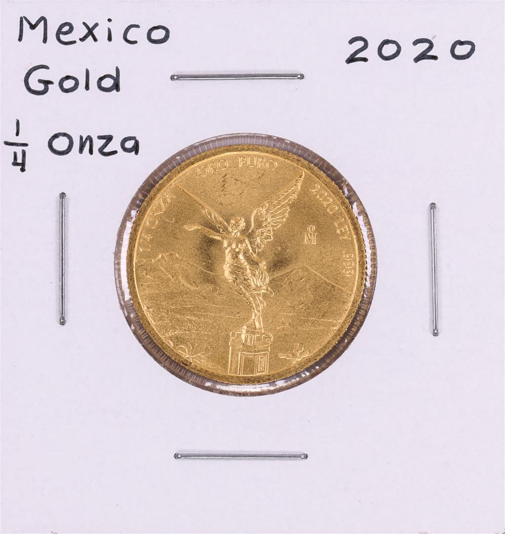 2020 Mexico Libertad 1/4 oz Gold Coin: One 2020 Mexico Libertad 1/4 oz Gold Coin.